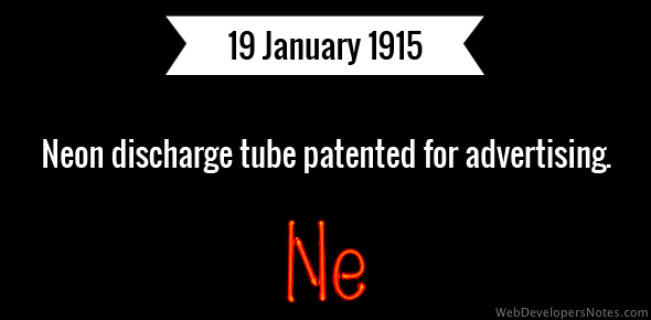 Neon discharge tube patented for advertising cover image