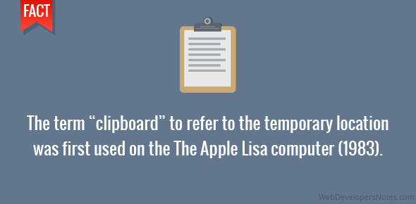 The term “clipboard” to refer to the temporary location was first used on the The Apple Lisa computer (1983).